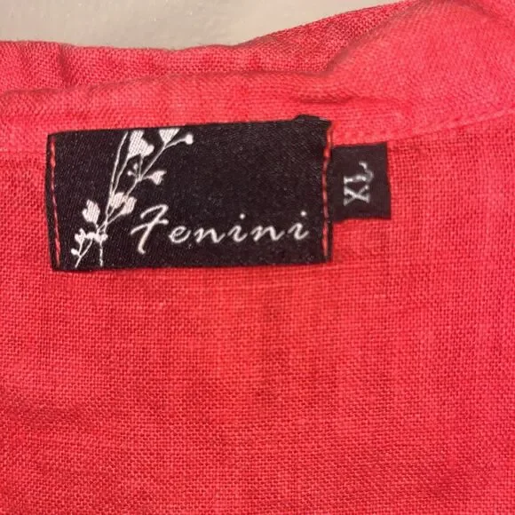 Fenini Womens Orange Linen Button Up Jacket XL Pockets Flowy Quiet Luxury Classy - Picture 3 of 10
